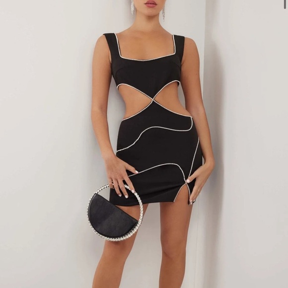 heiress Dresses & Skirts - COPY - Heiress Beverly Hills BLACK CREPE DIAMANTE SWIRL CUTOUT MINI DRESS xs
